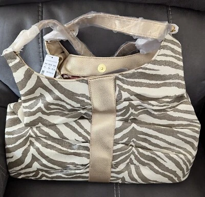 Bolso de mano grande Christopher & Banks a rayas metálicas estampado de cebra  Foto 1 de 4