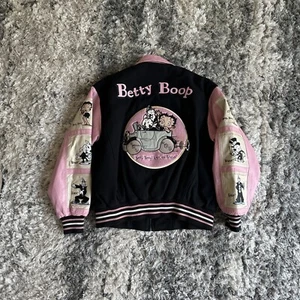 Authentic Apparel Betty Boop Leather Wool Jacket Pink Size XL Women 2004 Comics - Picture 1 of 19