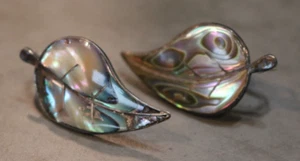 VTG STERLING & ABALONE LEAF SCREW-BACK EARRINGS MEXICO ALPACA 925 - Picture 1 of 3