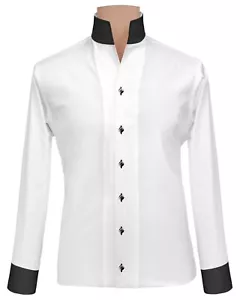 Camicia bianca colletto alto 4 uomo senza bottoni colletto nero polsino cotone collo aperto - Foto 1 di 9