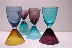 Fifth Avenue Crystal Etched Jewel Colors Doublesided 4 Martini / Wine Glasses - Picture 1 of 7