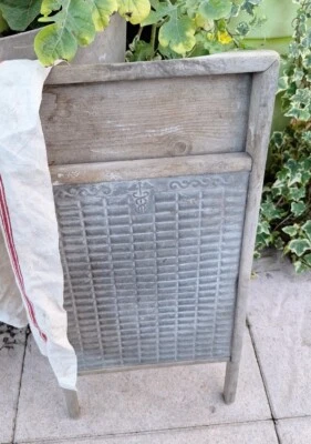 ancienne planche a laver enbois et zinc déco jardin linge musique - Photo 1/3