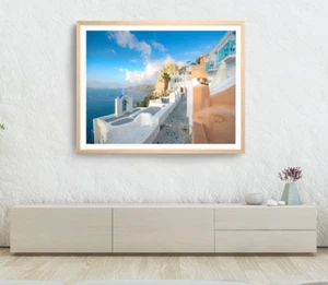 Oia Town Print, Greece Wall Art, Church & Sea Framed Beach Wall Art, Coastal - Picture 1 of 5