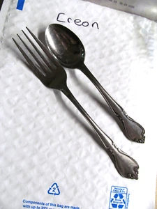 AMC CREON Stainless TEASpoon & DINNER FORK Scrolls Japan Lot of 2 - Picture 1 of 2