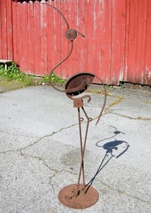 Antique Iron Metal Yard Sculpture Ornament Life Size Bird FLAMINGO in Raw Iron - Picture 1 of 9