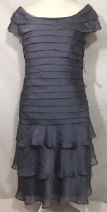 Abito elegante blu fumo increspato spalle scoperte nuovo con etichette collezione tg 10 nuovo con etichette - Foto 1 di 10