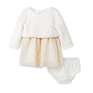 Cat & Jack Baby Girls Almond Cream Faux Fur Tulle Dress 2 Piece Set - NEW - Picture 1 of 1