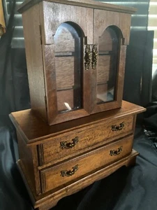 Vintage Wooden armoire style Jewelry Case Japan musical - Picture 1 of 13