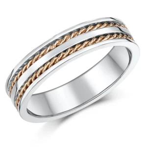 9ct Rose & White Gold Wedding Ring Twist Rope Two Colour 5mm Band - Picture 1 of 2