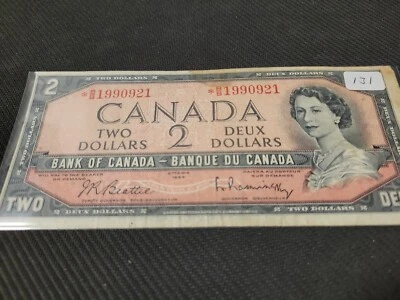 Replacement Note 1954 Canadian 2 dollar bill ( Star Series ) Collectible - Image 1 of 3