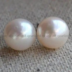 Natural White Freshwater Baroque Pearl Stud Earrings 5-14mm14K White Gold - Picture 1 of 14