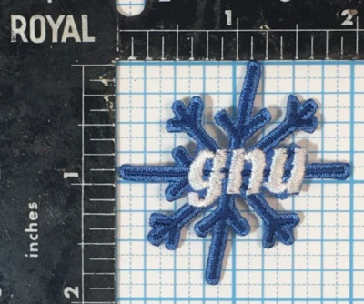 VINTAGE GNU SNOWBOARDS SPORTS ADVERTISING BLUE SNOWFLAKE 2" IRON ON CLOTH PATCH - Image 1 of 2