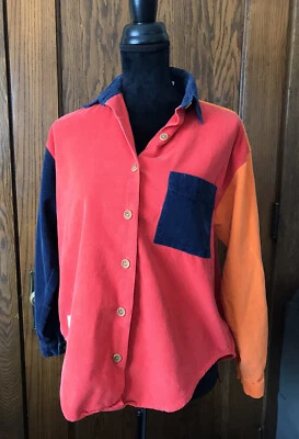 Camisa de Pana Vintage para Mujer con Botones Ropa Limpia Naranja Rojo Azul Marino Pequeña Foto 1 de 4