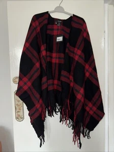 The Kooples Black / Red Fringed Shawl Scarf RRP £150 - Picture 1 of 14