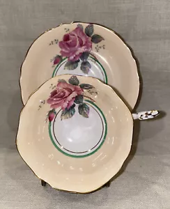 Vintage Paragon Peach Wide Mouth Tea Cup And Saucer Large Red Rose. England - Picture 1 of 12