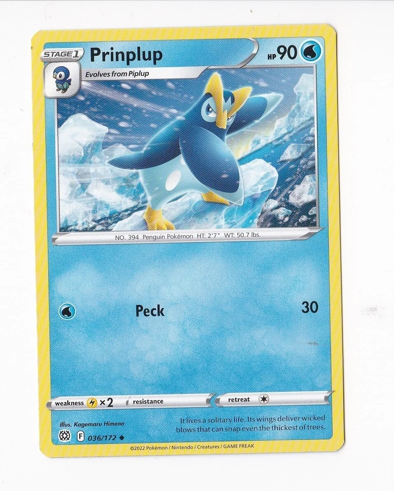 2022 Pokémon Stage 1 PRINPLUP HP 90 036/172 Evolves from Piplup - Image 1 of 1