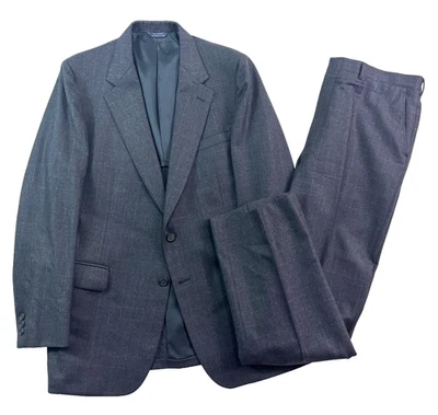 VTG 90s Cricketeer 42L 36x34 2pc Suit 100% Flannel Wool Charcoal Check Plaid USA - Image 1 of 4