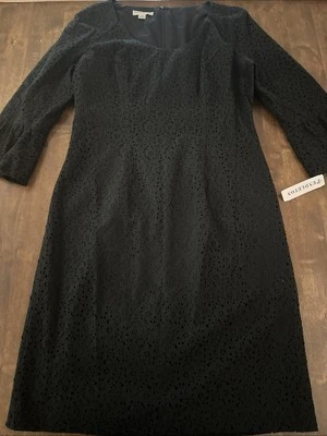 Pendelton Dress Size 12 Black Lace Eyelet Bell Sleeves Office Party Classic - Image 1 of 4