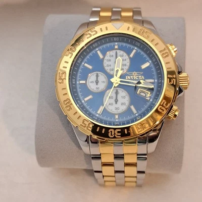 Reloj Hombre Invicta Aviator 18851 Cara Azul Acero Oro Banda 47mm Fecha Foto 1 de 4