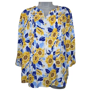 Camicetta Kim Rogers donna Petite grande girasole manica 3/4 Artsy Van Gogh floreale  - Foto 1 di 10