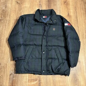 Vintage Tommy Hilfiger Puffer Jacket 90s Down Feathers Mens Med Big Flag Plaid - Bild 1 von 6