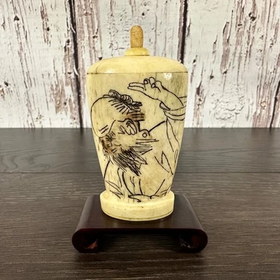 Vinage Antique Chinese Snuff Bottle 3 5/8" with Wood Stand - Image 1 of 4