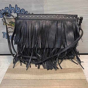 Bolso Bandolera Mossimo Flecos Borla Negro NUEVO CON ETIQUETAS 10" - Imagen 1 de 7