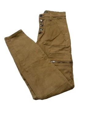 Pantalones cargo para mujer Hot Kiss-talla 1-marrón-botón mosca-tiro alto-delgados Foto 1 de 4