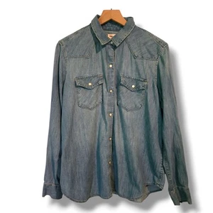 GAP Denim Long Sleeve Button Up Dress Shirt Blue Extra Large Pearl Snap Western - Picture 1 of 7