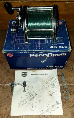 Carrete de pesca Penn 45 GLS eje doblado palanca de grafito Senator hecho en EE. UU.*EN CAJA* Foto 1 de 4