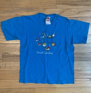 Vintage Youth South Carolina Cartoon Fish Graphic T-Shirt Blue Size 6/8 - Picture 1 of 4
