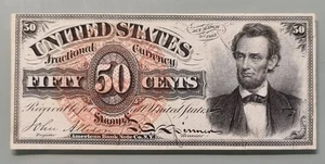 50 Cents Fractional Currency 4th Issue Abraham Lincoln High Grade AU - UNC 96349 - Picture 1 of 2