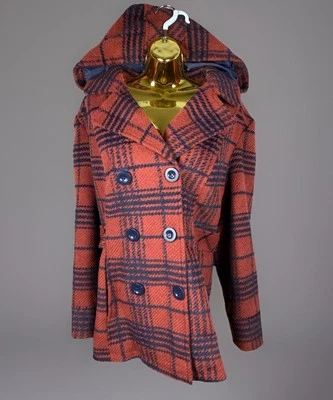 Chaqueta con capucha Valerie Stevens roja negra a cuadros manga larga para mujer talla IX Foto 1 de 4