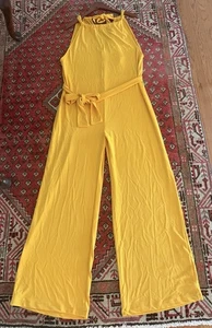 ZARA NEW NWT WIDE-LEG LOOSE-FITTING BELTED JUMPSUIT MUSTARD YELLOW SMALL S - Picture 1 of 4