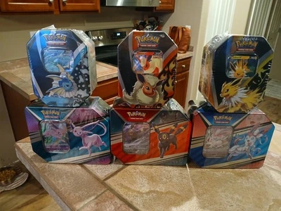 Pokémon TCG V Heroes Tin Lot ×6 Eeveelution Set Umbreon, Espeon, Sylveon Flareon - Image 1 of 4