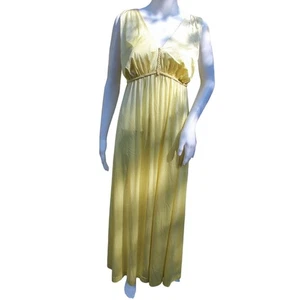 Vintage Vanity Fair Yellow Maxi Nightgown 70s Nylon Sleeveless Empire Waist Dres - Picture 1 of 10