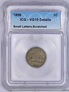 1858 Flying Eagle Cent 1C ICG VG10 Details Small Letters - Picture 1 of 2