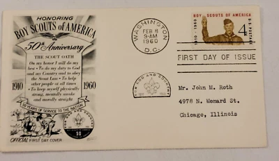 First Day Of Issue 1960 Boy Scouts Of America 4 Cent Postal Stationery Envelope - Image 1 of 4
