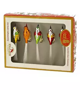 KURT ADLER BOX SET OF 5 EARLY YEARS 4.5" GLASS CLIP-ON BIRD XMAS ORNAMENTS C1929 - Picture 1 of 8
