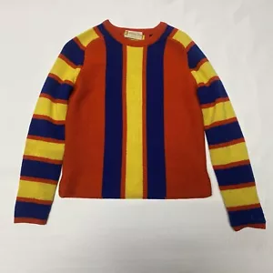 Vintage 70s? White Stag Rainbow Stripe Blue Red Yellow 100% Wool Crop Sweater S - Picture 1 of 17