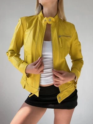 Oversize Bomber Lambskin Soft Real Leather yellow jacket 90s fashion jacket - Image 1 of 4