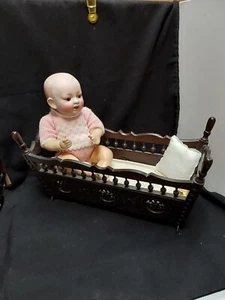 BRETAGNE  Miniature French Brittany Breton WOOD  Doll Bed SIGNED   - Picture 1 of 13