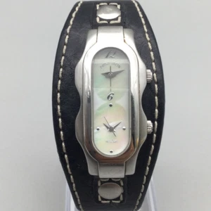 Philip Stein Teslar Dual Time Watch Mens Silver Tone MOP Leather New Battery - Picture 1 of 15