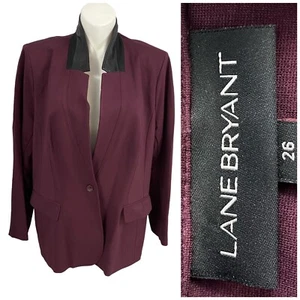 Lane Bryant Blazer Womens 26 Maroon Red Knit Work Office Basic Capsule Career - Picture 1 of 18