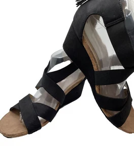 Adrienne Vittadini Wedge Sandals Womens Black Cork Espadrille size 9 C263 Timbo - Picture 1 of 9