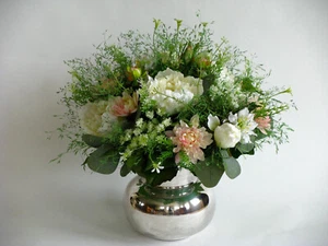 Strauß Blumen Seidenblumen Päonie Dahlie Nigella Rose Nigella weiß rosa - Bild 1 von 10