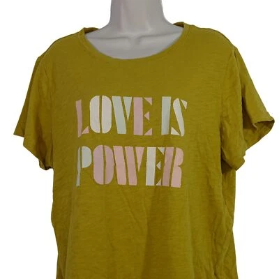 Old Navy Love Is Power Graphic T-Shirt Women Size XL Gold Cotton Short Sleeve - Image 1 of 4