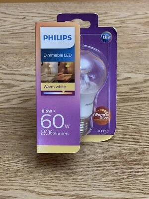 PHILIPS A60 LED60CLDIM DIMMABLE LIGHT DROP LED BULB 60WATT 8.5W E27 LIGHT - Image 1 of 4