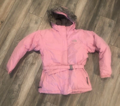 North Face Goose Down Pink Puffer Jacket Girls Xl Nice Fur Hood - Image 1 of 4