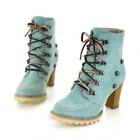 Womens faux suede Lace Up  high heel preppy style shoes Ankle Boots